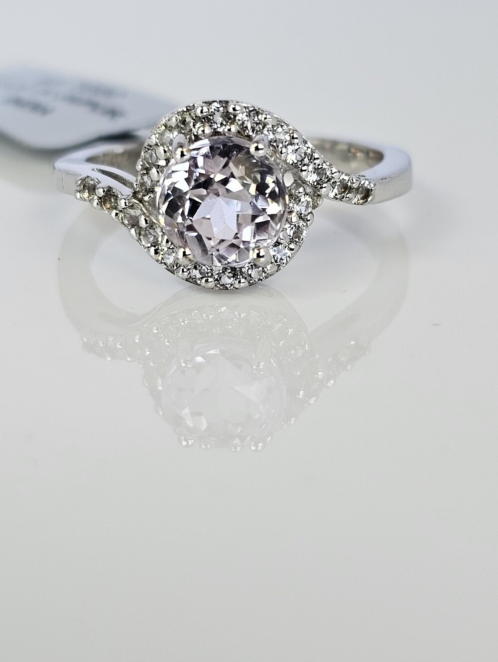 Genuine Kunzite & White Topaz Ring Sterling Silver Size 8! New